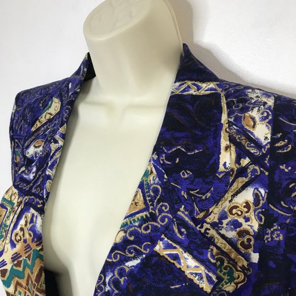 Vintage 90s Norton McNaughton Blazer Jacket Medium / 8 Purple Gold Long USA - Picture 6 of 10